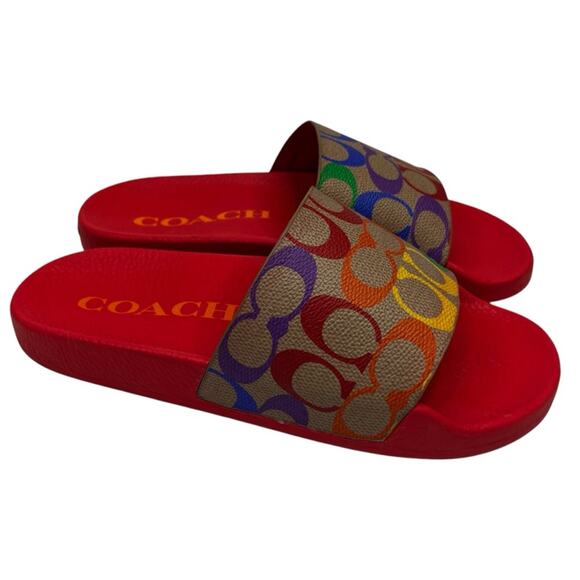 Coach Udele Sport Slide sandals rainbow signature canvas - 7B - Picture 2 of 11